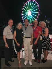 A fixture at many CoSIDA Conventions (formerly known as workshops), Rosa Gatti helped host ESPN’s major party for SIDs during the 2018 CoSIDA Convention in National Harbor, MD. L to R: Langston Rogers (Ole Miss), Gatt, Lawrence Fan (San Jose State), Jack Neumann (Calgary, retired) and Ann King (Russell Sage).